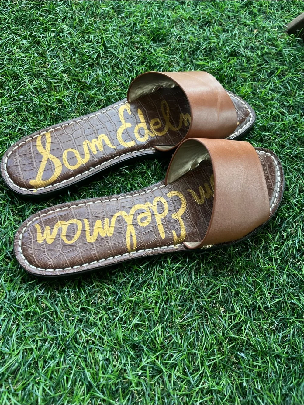 Sam Edelman Tan Leather Slide Sandals - Picture 3 of 8